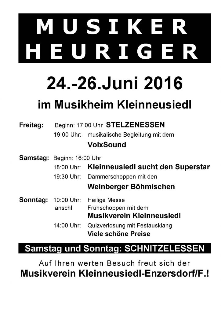 Plakat MV Kleinneusiedl Musikerheuriger 2016